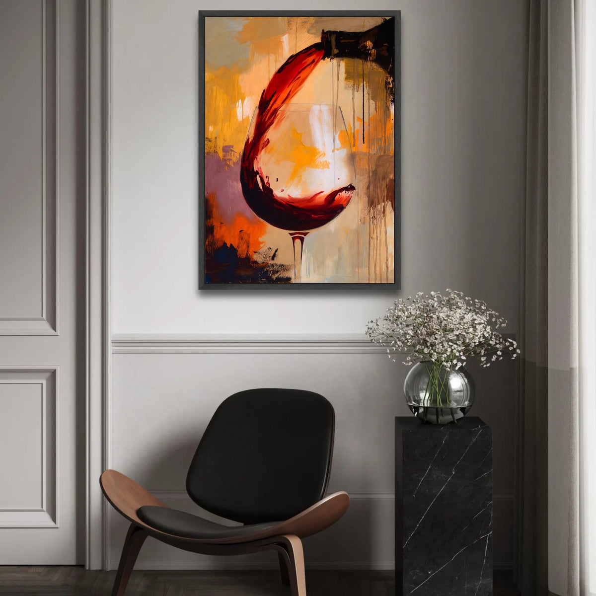 Abstract Red Wine Pour, Modern Canvas Wall Art, Wine Glass Painting, Contemporary Home Decor, Bar and Kitchen Ready To Hang Decoration