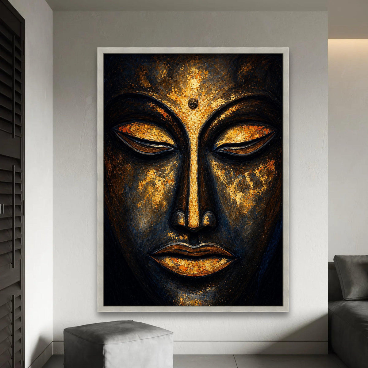 Golden Buddha Face Canvas, Spiritual Wall Art, Meditation Decor, Serene Zen Canvas, Sacred Asian Art, Relaxation Ready To Hang Decoration