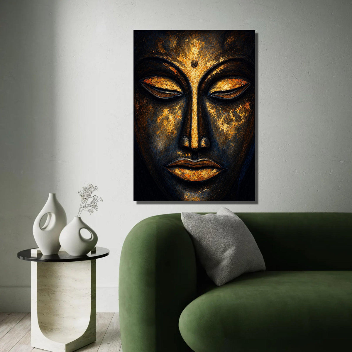 Golden Buddha Face Canvas, Spiritual Wall Art, Meditation Decor, Serene Zen Canvas, Sacred Asian Art, Relaxation Ready To Hang Decoration