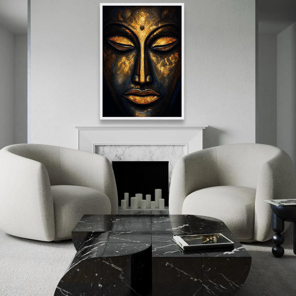 Golden Buddha Face Canvas, Spiritual Wall Art, Meditation Decor, Serene Zen Canvas, Sacred Asian Art, Relaxation Ready To Hang Decoration