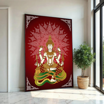 Traditional Thai Deity Illustration Canvas, Spiritual Meditation Art, Asian Mythology Wall Decor, Sacred Figure Ready To Hang Decoration