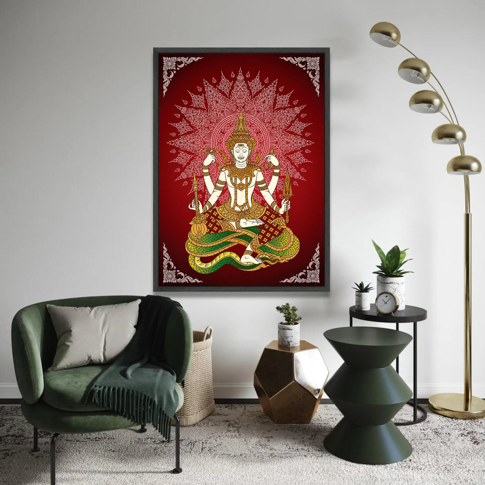 Traditional Thai Deity Illustration Canvas, Spiritual Meditation Art, Asian Mythology Wall Decor, Sacred Figure Ready To Hang Decoration
