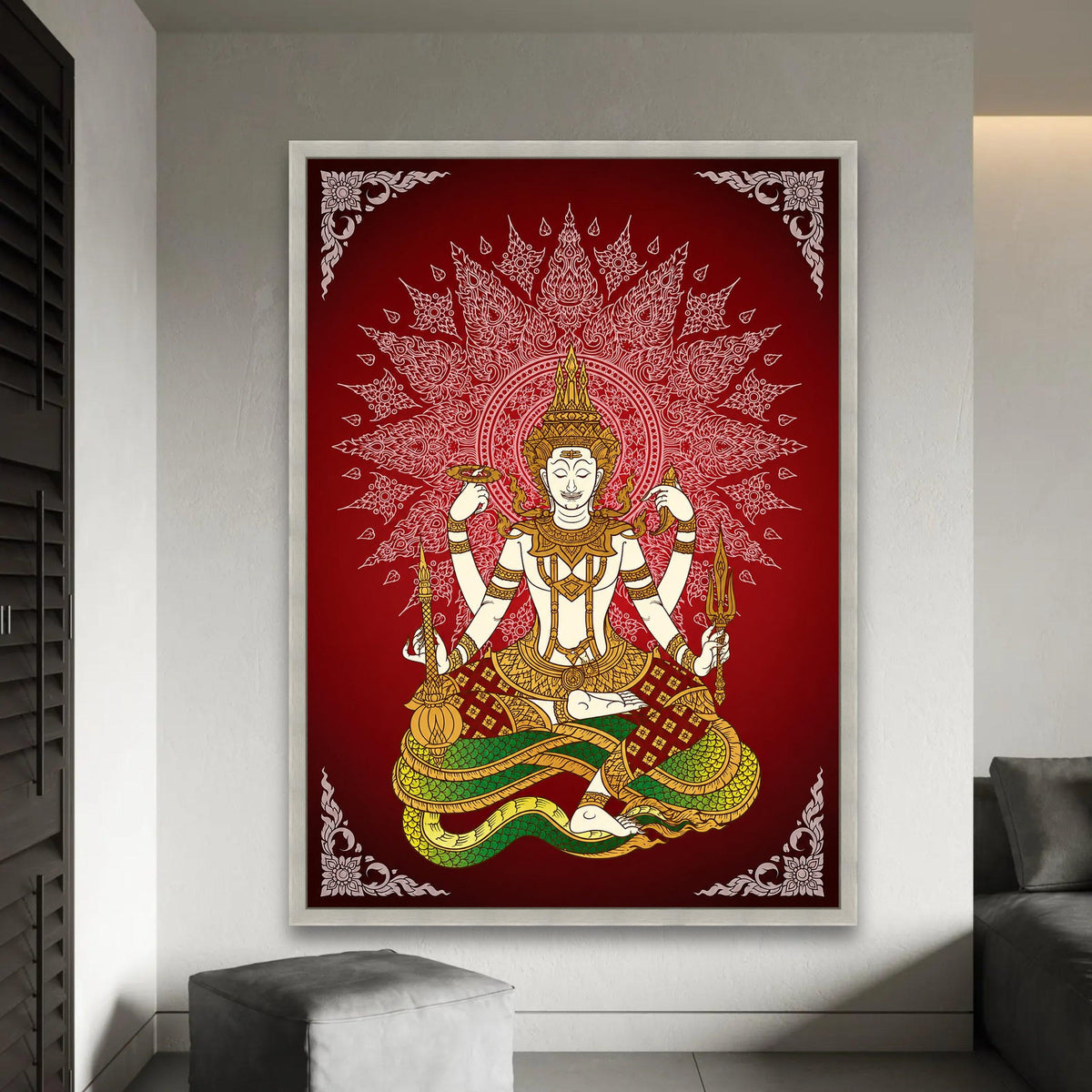 Traditional Thai Deity Illustration Canvas, Spiritual Meditation Art, Asian Mythology Wall Decor, Sacred Figure Ready To Hang Decoration