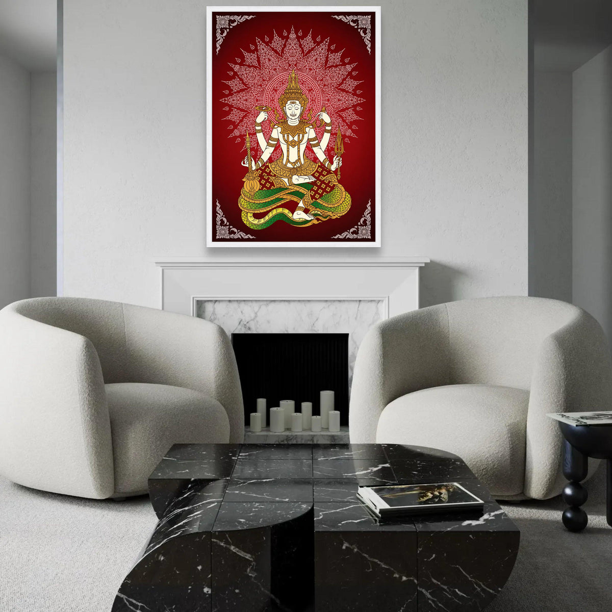Traditional Thai Deity Illustration Canvas, Spiritual Meditation Art, Asian Mythology Wall Decor, Sacred Figure Ready To Hang Decoration