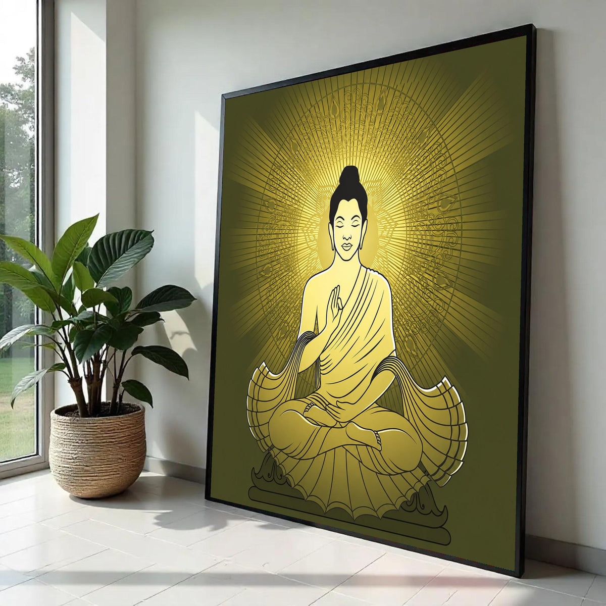 Golden Buddha Meditation Canvas, Spiritual Wall Art, Zen Home Decor, Buddha Silhouette Canvas, Tranquil Mindset Ready To Hang Decoration