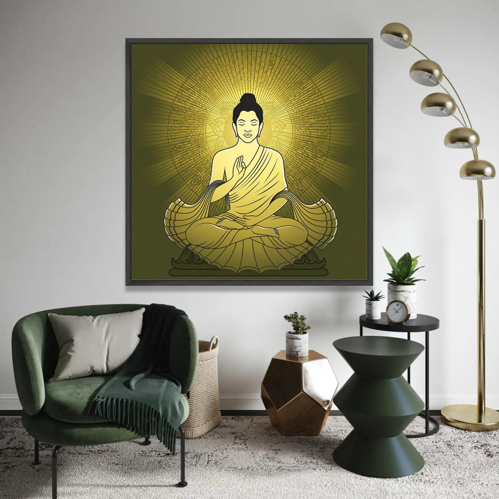 Golden Buddha Meditation Canvas, Spiritual Wall Art, Zen Home Decor, Buddha Silhouette Canvas, Tranquil Mindset Ready To Hang Decoration