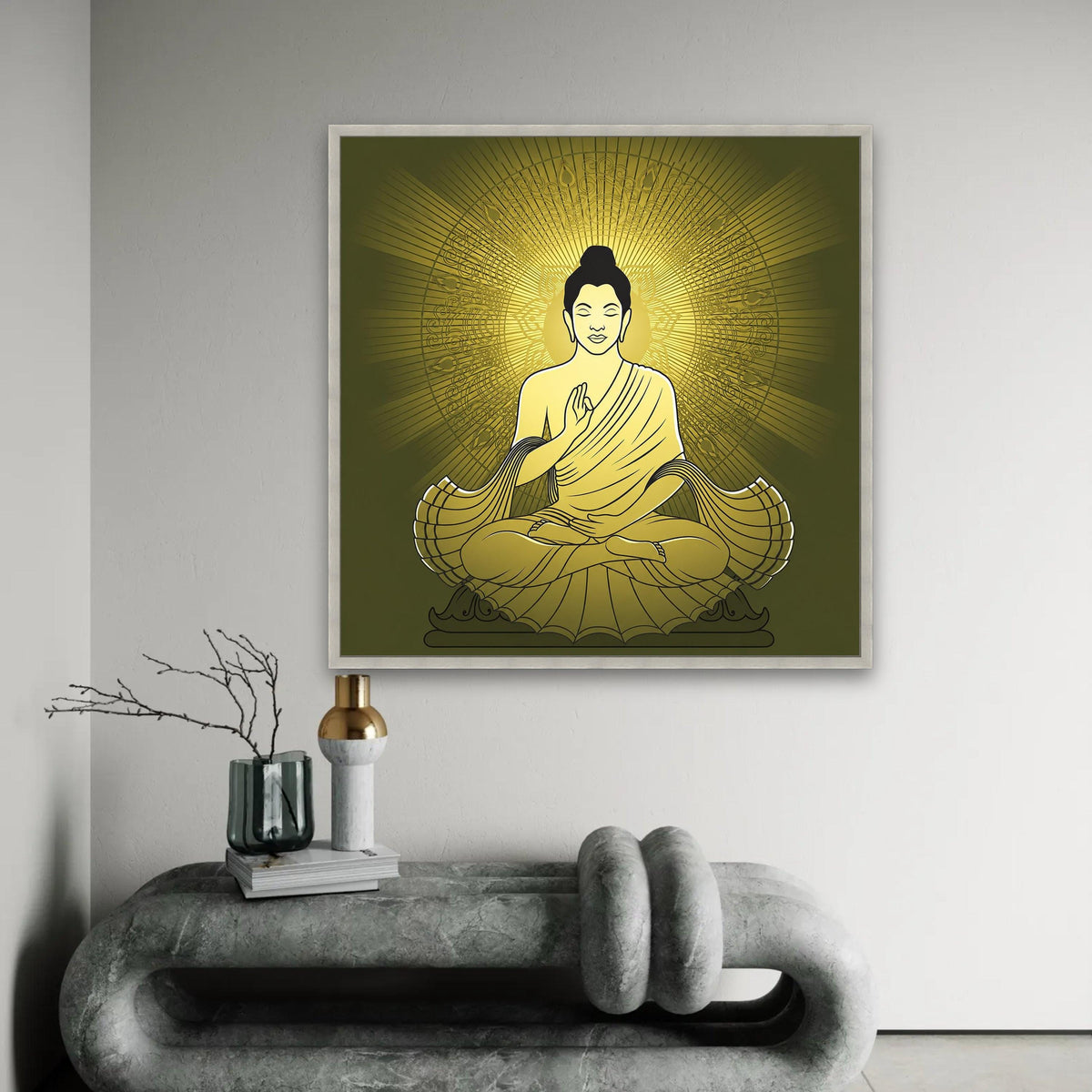 Golden Buddha Meditation Canvas, Spiritual Wall Art, Zen Home Decor, Buddha Silhouette Canvas, Tranquil Mindset Ready To Hang Decoration