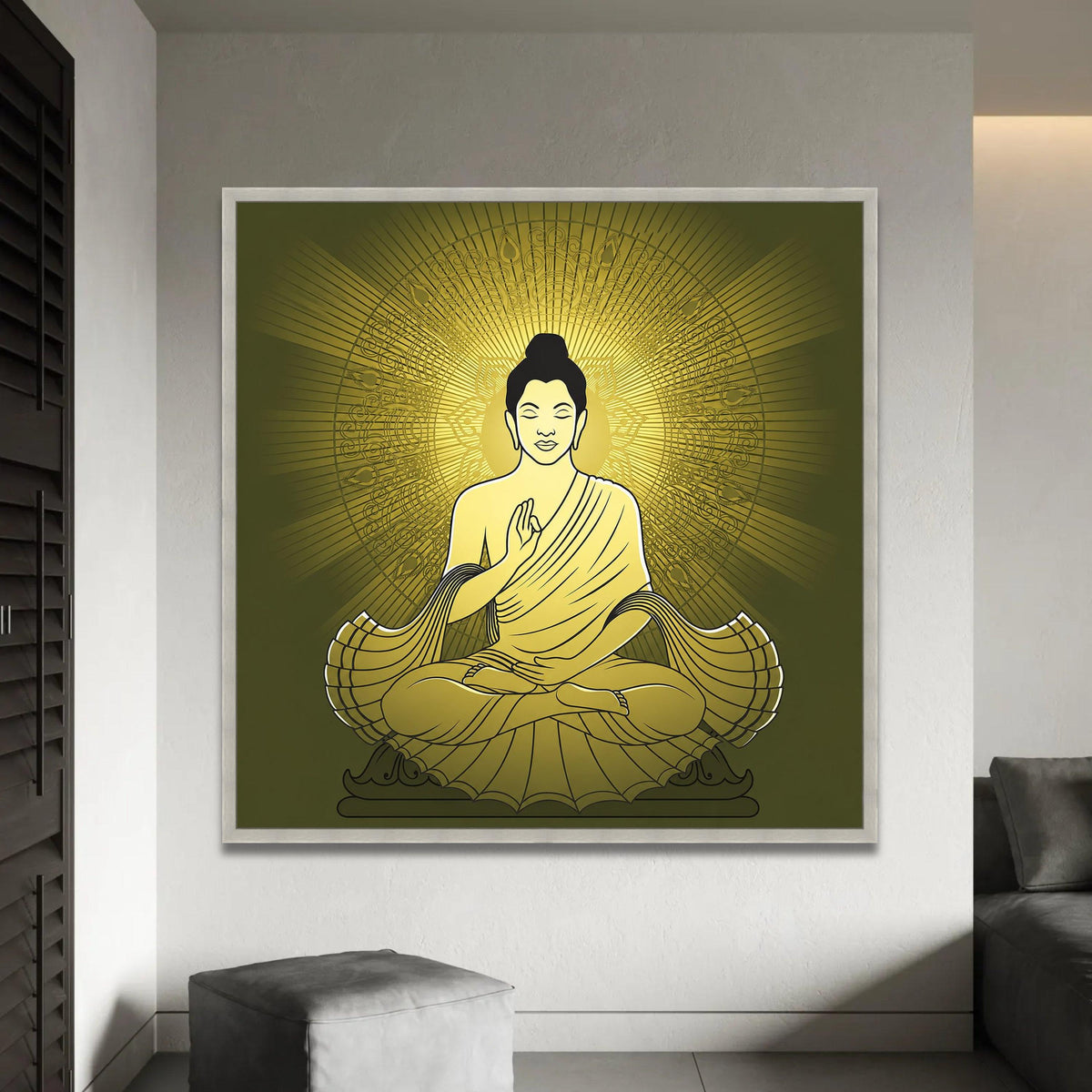 Golden Buddha Meditation Canvas, Spiritual Wall Art, Zen Home Decor, Buddha Silhouette Canvas, Tranquil Mindset Ready To Hang Decoration