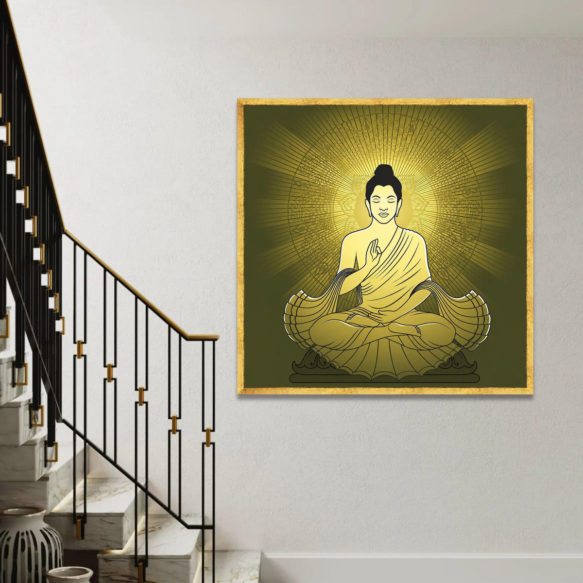 Golden Buddha Meditation Canvas, Spiritual Wall Art, Zen Home Decor, Buddha Silhouette Canvas, Tranquil Mindset Ready To Hang Decoration