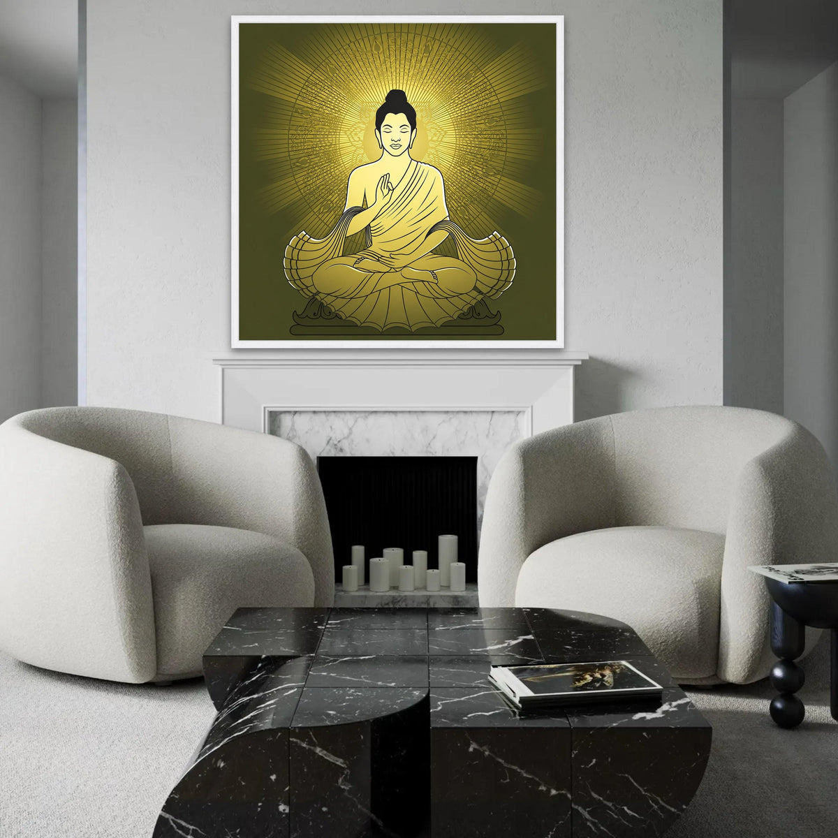 Golden Buddha Meditation Canvas, Spiritual Wall Art, Zen Home Decor, Buddha Silhouette Canvas, Tranquil Mindset Ready To Hang Decoration