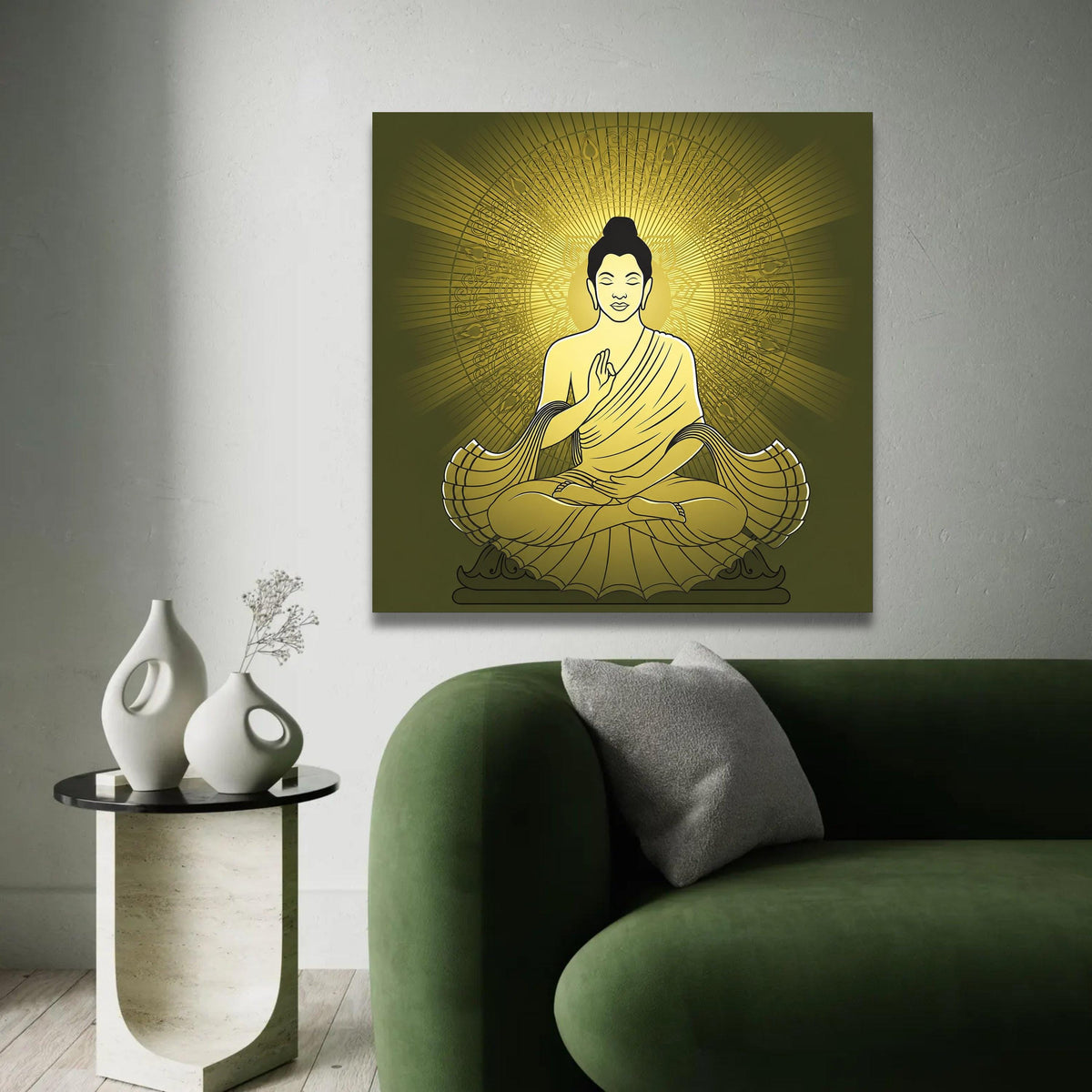 Golden Buddha Meditation Canvas, Spiritual Wall Art, Zen Home Decor, Buddha Silhouette Canvas, Tranquil Mindset Ready To Hang Decoration