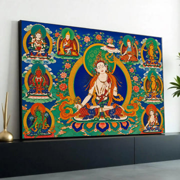 Tibetan Buddhist Deities Canvas Wall Art, Spiritual Meditation Decor, Colorful Mandala Design, Asian Religious Ready To Hang Decoration