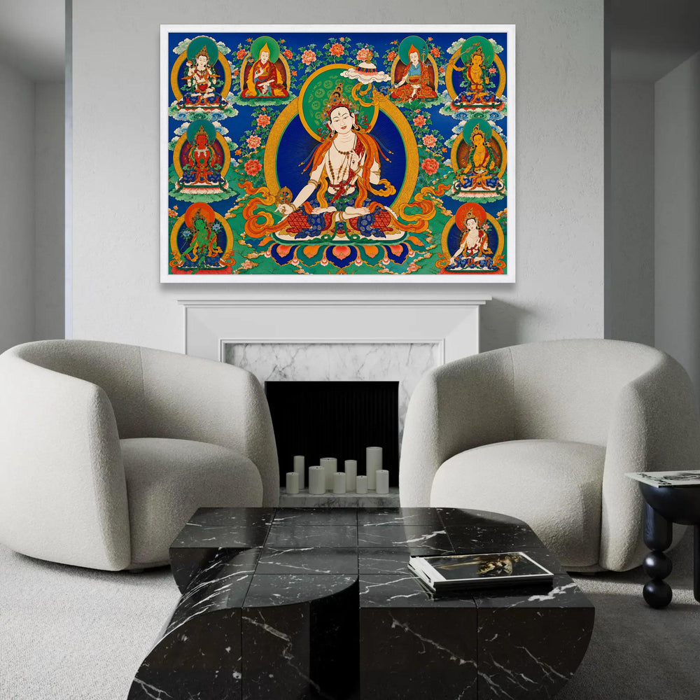 Tibetan Buddhist Deities Canvas Wall Art, Spiritual Meditation Decor, Colorful Mandala Design, Asian Religious Ready To Hang Decoration