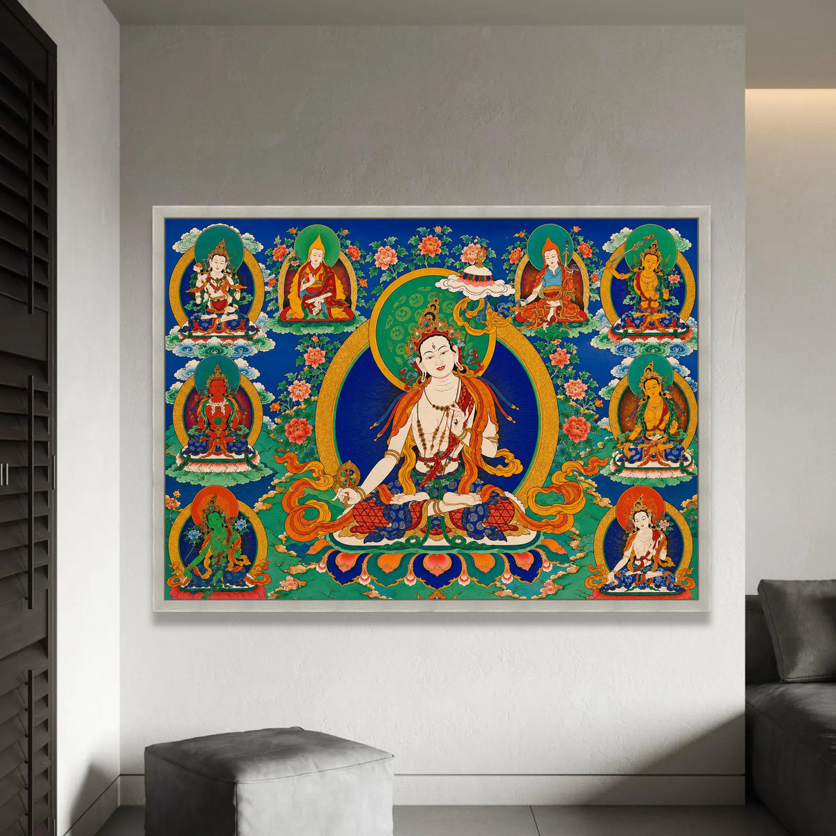 Tibetan Buddhist Deities Canvas Wall Art, Spiritual Meditation Decor, Colorful Mandala Design, Asian Religious Ready To Hang Decoration