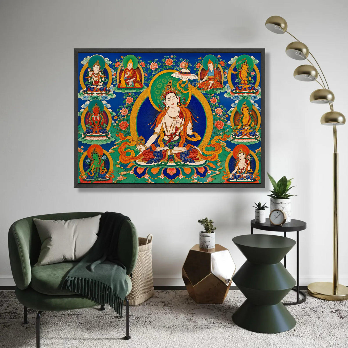 Tibetan Buddhist Deities Canvas Wall Art, Spiritual Meditation Decor, Colorful Mandala Design, Asian Religious Ready To Hang Decoration