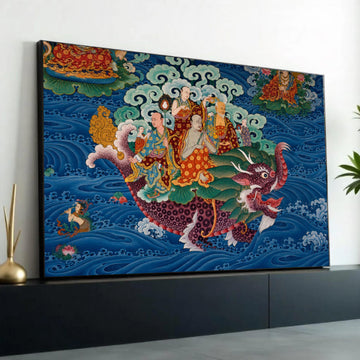 Tibetan Buddhist Dragon Ride Canvas, Spiritual Wall Art, Traditional Asian Mythology, Oriental Decorative Canvas, Ready To Hang Decoration