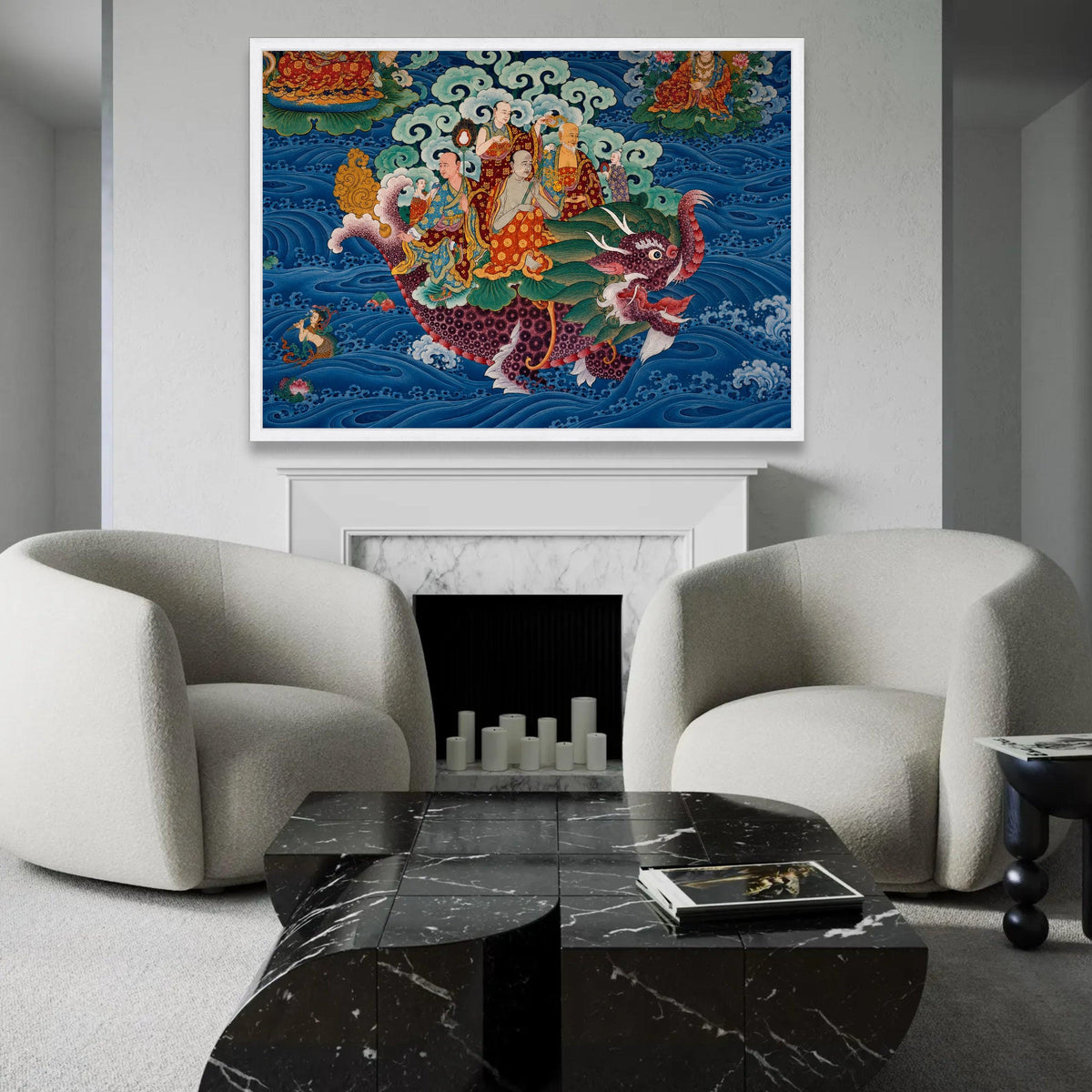 Tibetan Buddhist Dragon Ride Canvas, Spiritual Wall Art, Traditional Asian Mythology, Oriental Decorative Canvas, Ready To Hang Decoration
