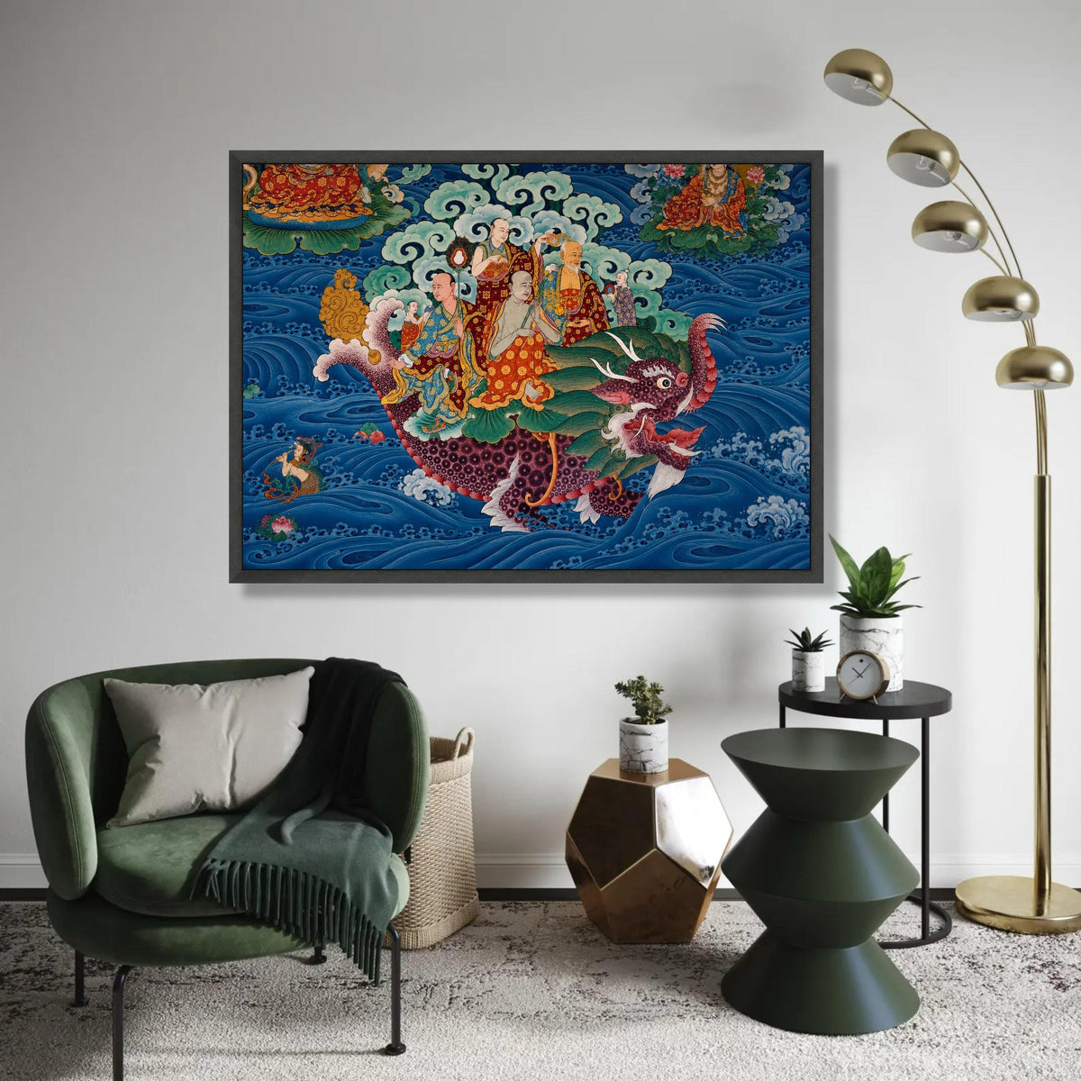 Tibetan Buddhist Dragon Ride Canvas, Spiritual Wall Art, Traditional Asian Mythology, Oriental Decorative Canvas, Ready To Hang Decoration