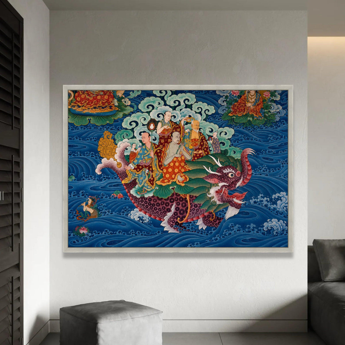 Tibetan Buddhist Dragon Ride Canvas, Spiritual Wall Art, Traditional Asian Mythology, Oriental Decorative Canvas, Ready To Hang Decoration