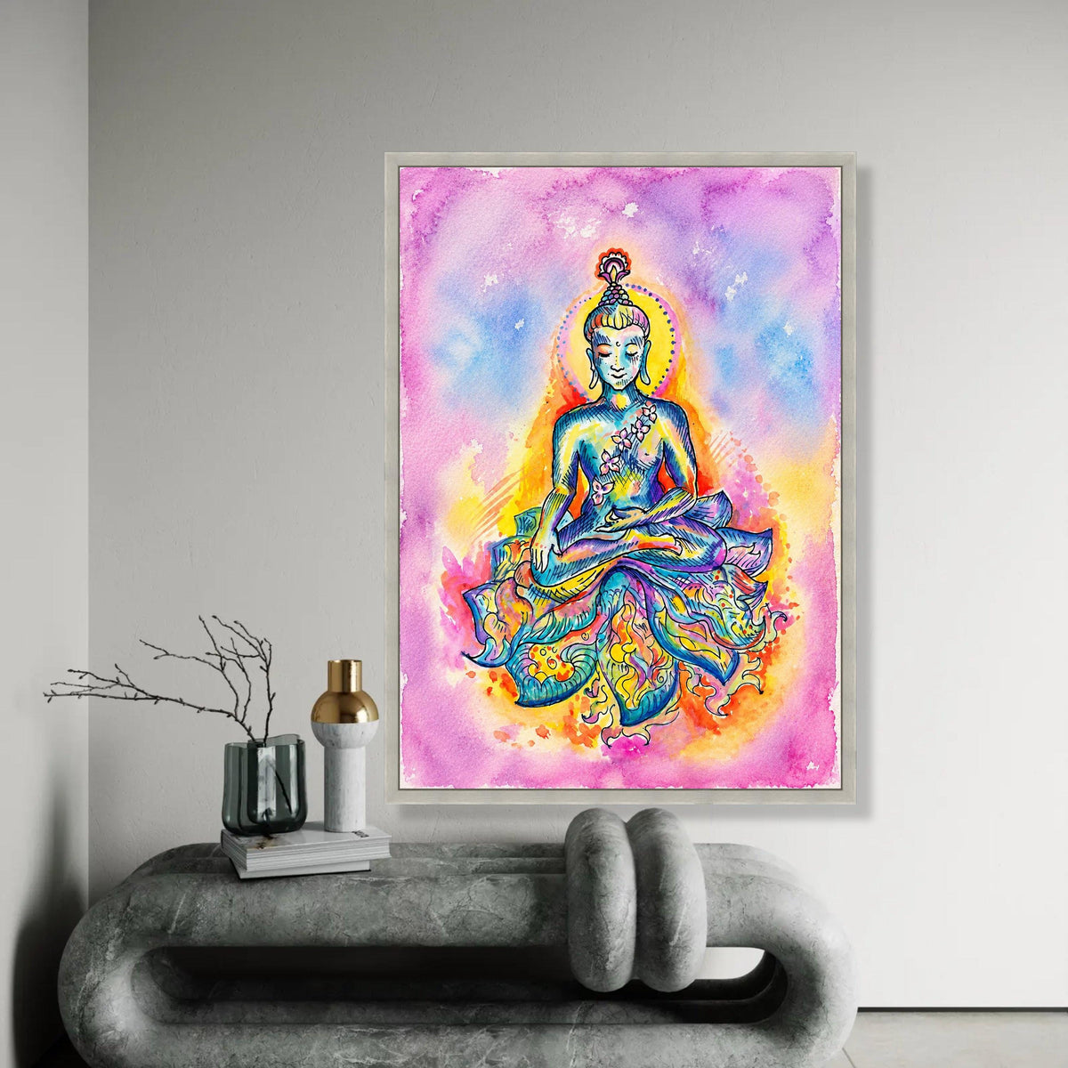 Colorful Meditating Buddha Canvas, Spiritual Wall Art, Vibrant Zen Decor, Yoga Inspiration Print, Peaceful Home Ready To Hang Decoration