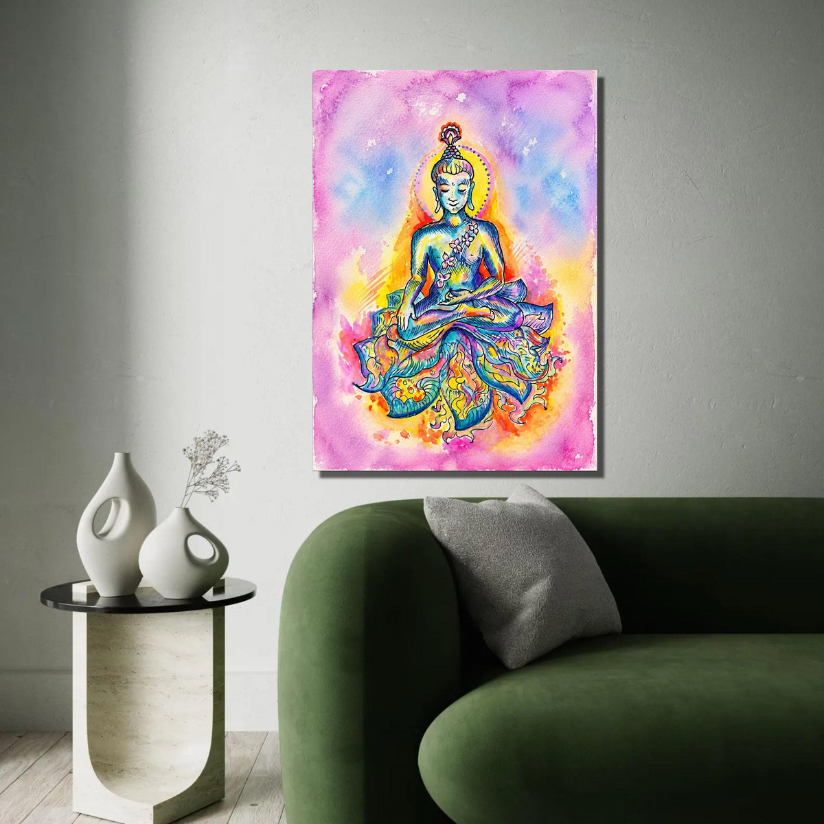 Colorful Meditating Buddha Canvas, Spiritual Wall Art, Vibrant Zen Decor, Yoga Inspiration Print, Peaceful Home Ready To Hang Decoration