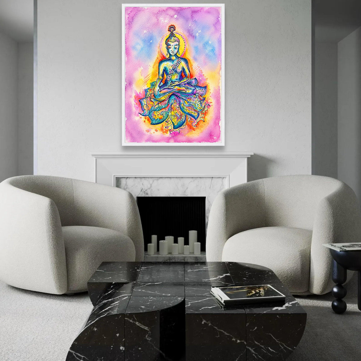 Colorful Meditating Buddha Canvas, Spiritual Wall Art, Vibrant Zen Decor, Yoga Inspiration Print, Peaceful Home Ready To Hang Decoration