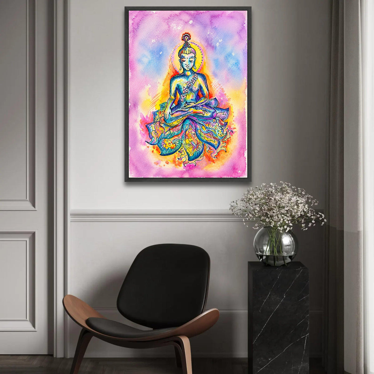 Colorful Meditating Buddha Canvas, Spiritual Wall Art, Vibrant Zen Decor, Yoga Inspiration Print, Peaceful Home Ready To Hang Decoration