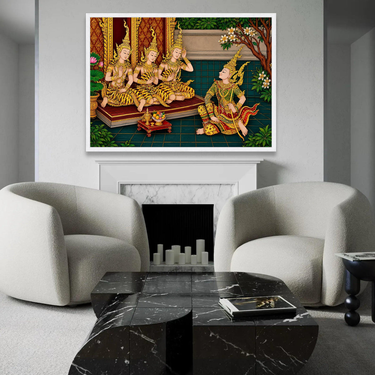 Traditional Thai Court Scene Canvas, Asian Royalty Wall Art, Golden Costume Illustration, Cultural Heritage Canvas, Ready To Hang Decoration