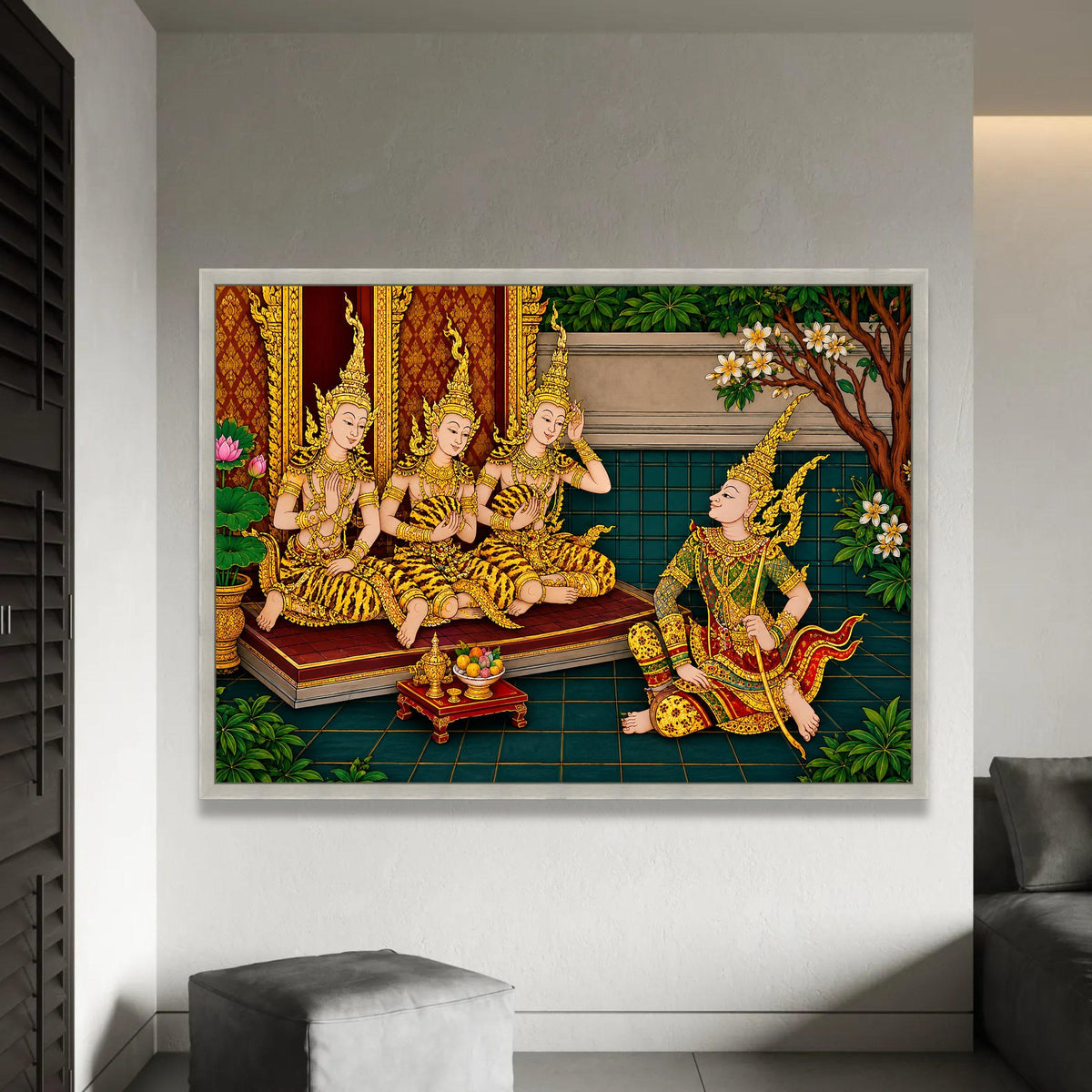 Traditional Thai Court Scene Canvas, Asian Royalty Wall Art, Golden Costume Illustration, Cultural Heritage Canvas, Ready To Hang Decoration