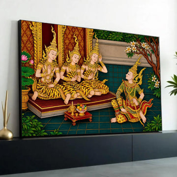 Traditional Thai Court Scene Canvas, Asian Royalty Wall Art, Golden Costume Illustration, Cultural Heritage Canvas, Ready To Hang Decoration