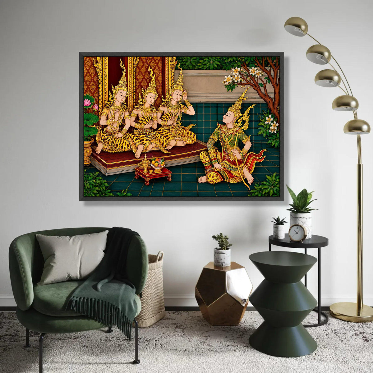 Traditional Thai Court Scene Canvas, Asian Royalty Wall Art, Golden Costume Illustration, Cultural Heritage Canvas, Ready To Hang Decoration