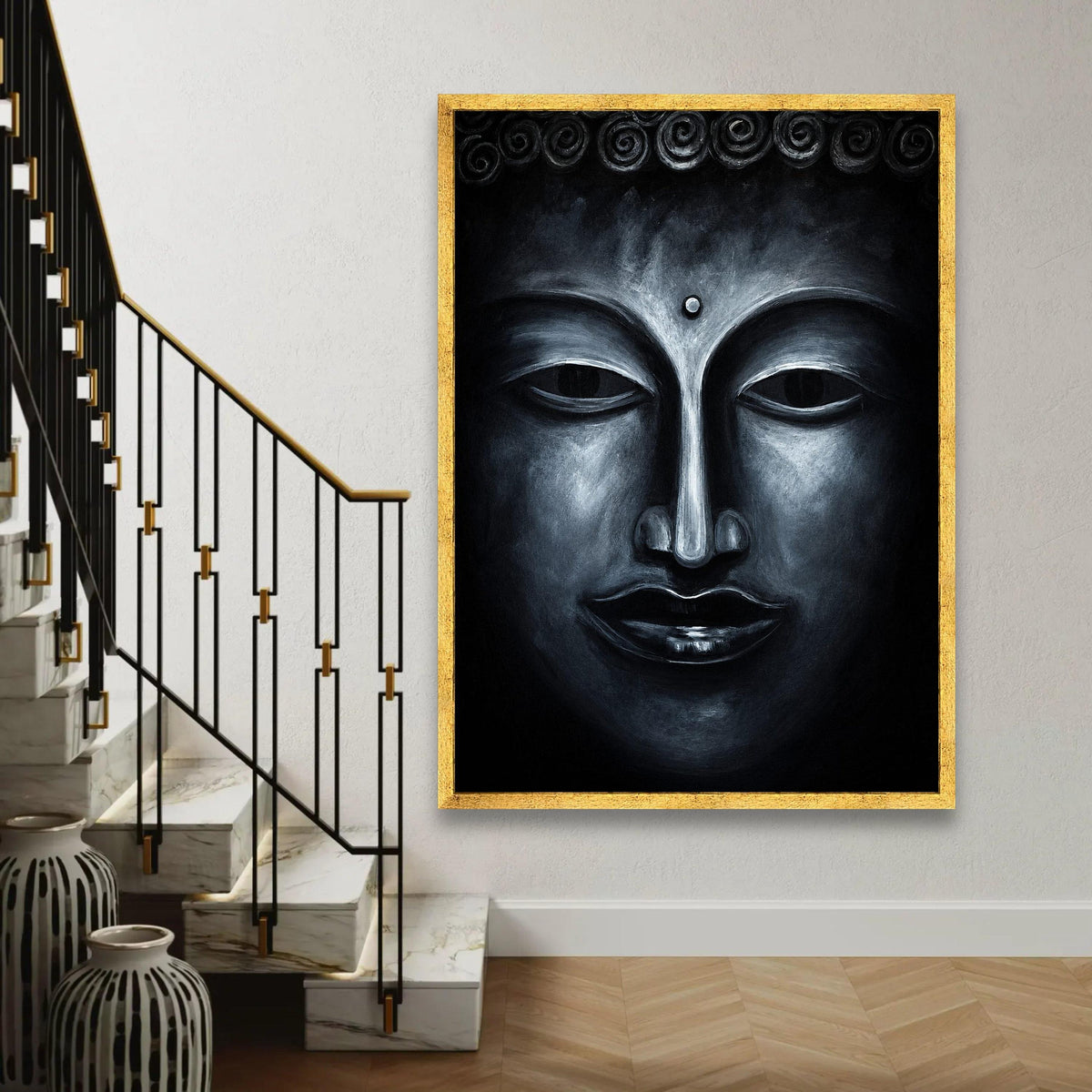 Serene Buddha Face Canvas, Spiritual Wall Art, Meditation Decor, Zen Home Decoration, Tranquil Buddha Portrait Ready To Hang Decoration