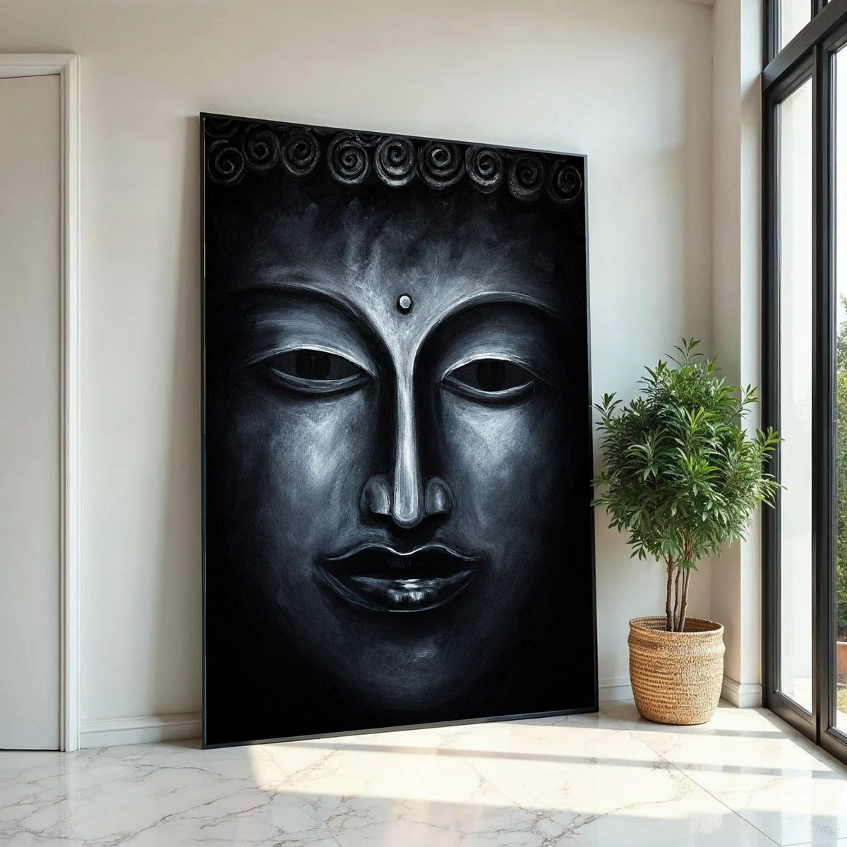 Serene Buddha Face Canvas, Spiritual Wall Art, Meditation Decor, Zen Home Decoration, Tranquil Buddha Portrait Ready To Hang Decoration
