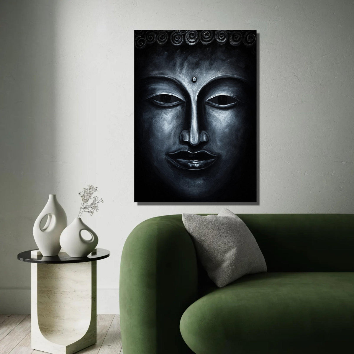 Serene Buddha Face Canvas, Spiritual Wall Art, Meditation Decor, Zen Home Decoration, Tranquil Buddha Portrait Ready To Hang Decoration