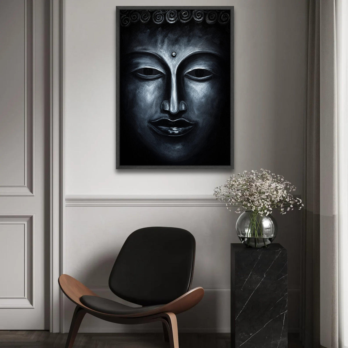 Serene Buddha Face Canvas, Spiritual Wall Art, Meditation Decor, Zen Home Decoration, Tranquil Buddha Portrait Ready To Hang Decoration