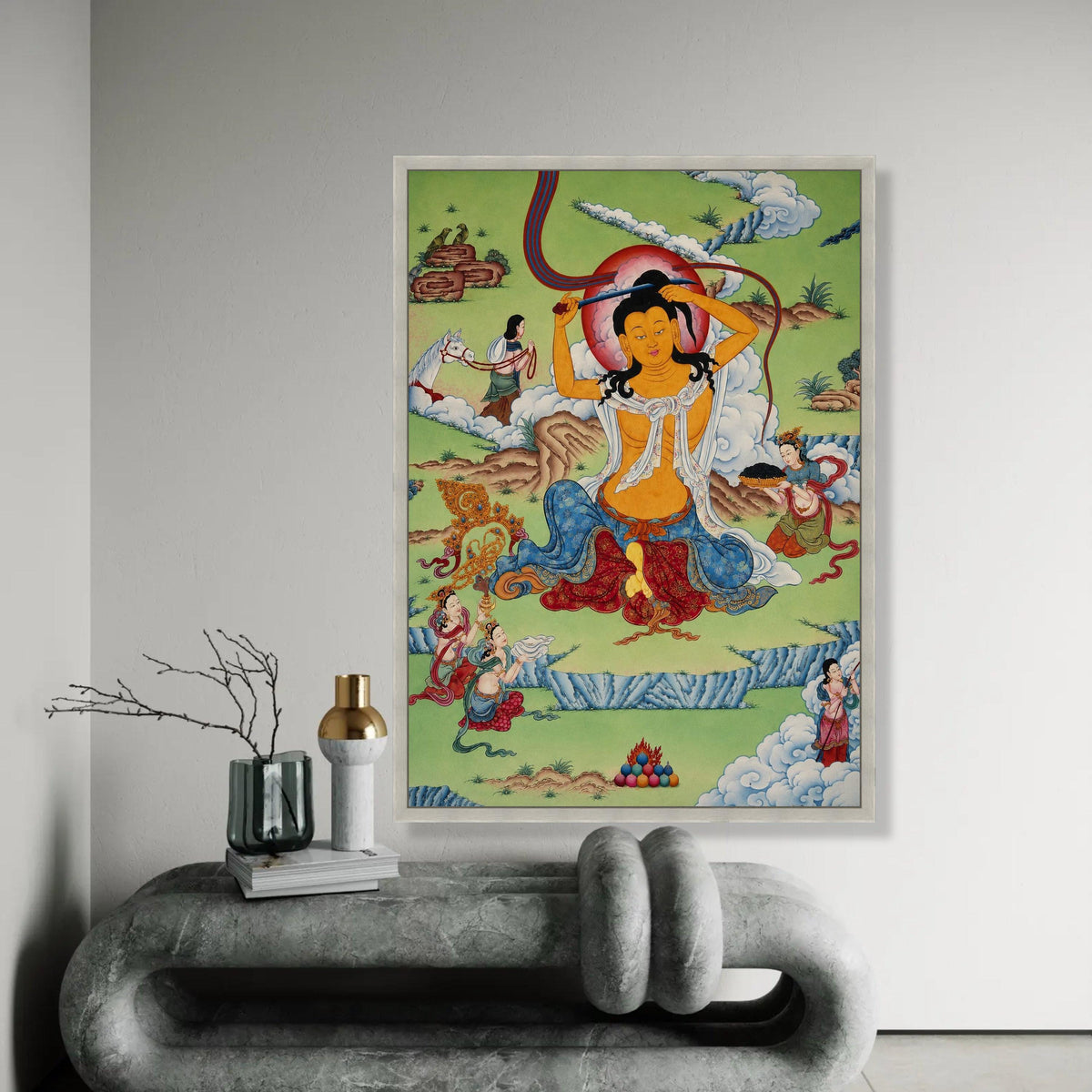Tibetan Buddhist Thangka Art Canvas, Spiritual Meditative Wall Art, Traditional Himalayan Painting, Sacred Home Ready To Hang Decoration