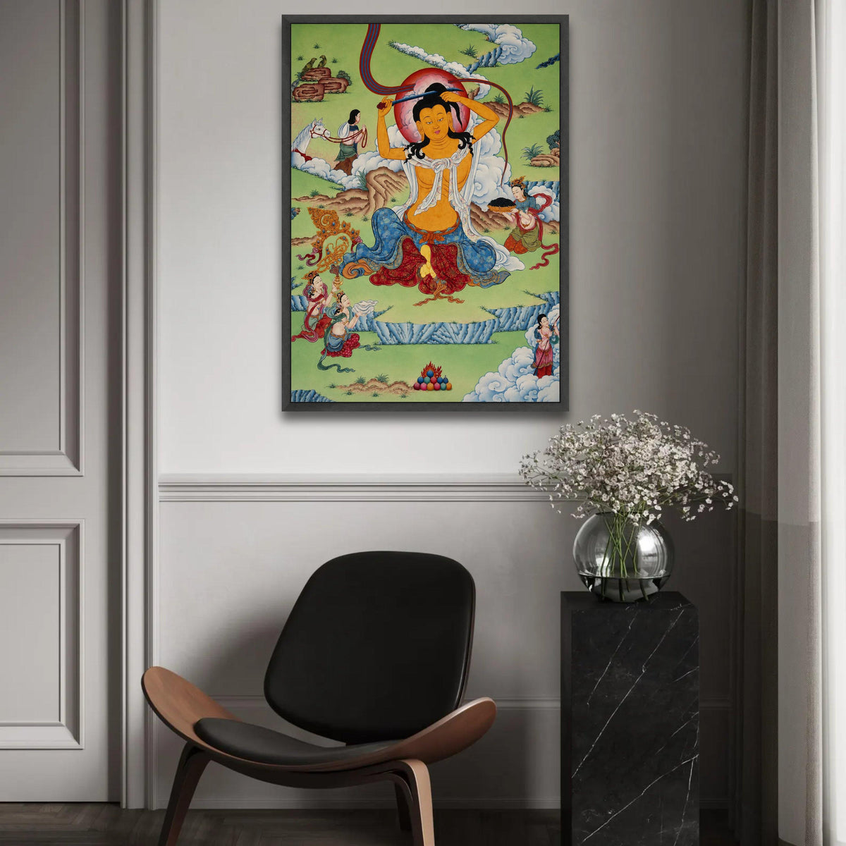 Tibetan Buddhist Thangka Art Canvas, Spiritual Meditative Wall Art, Traditional Himalayan Painting, Sacred Home Ready To Hang Decoration