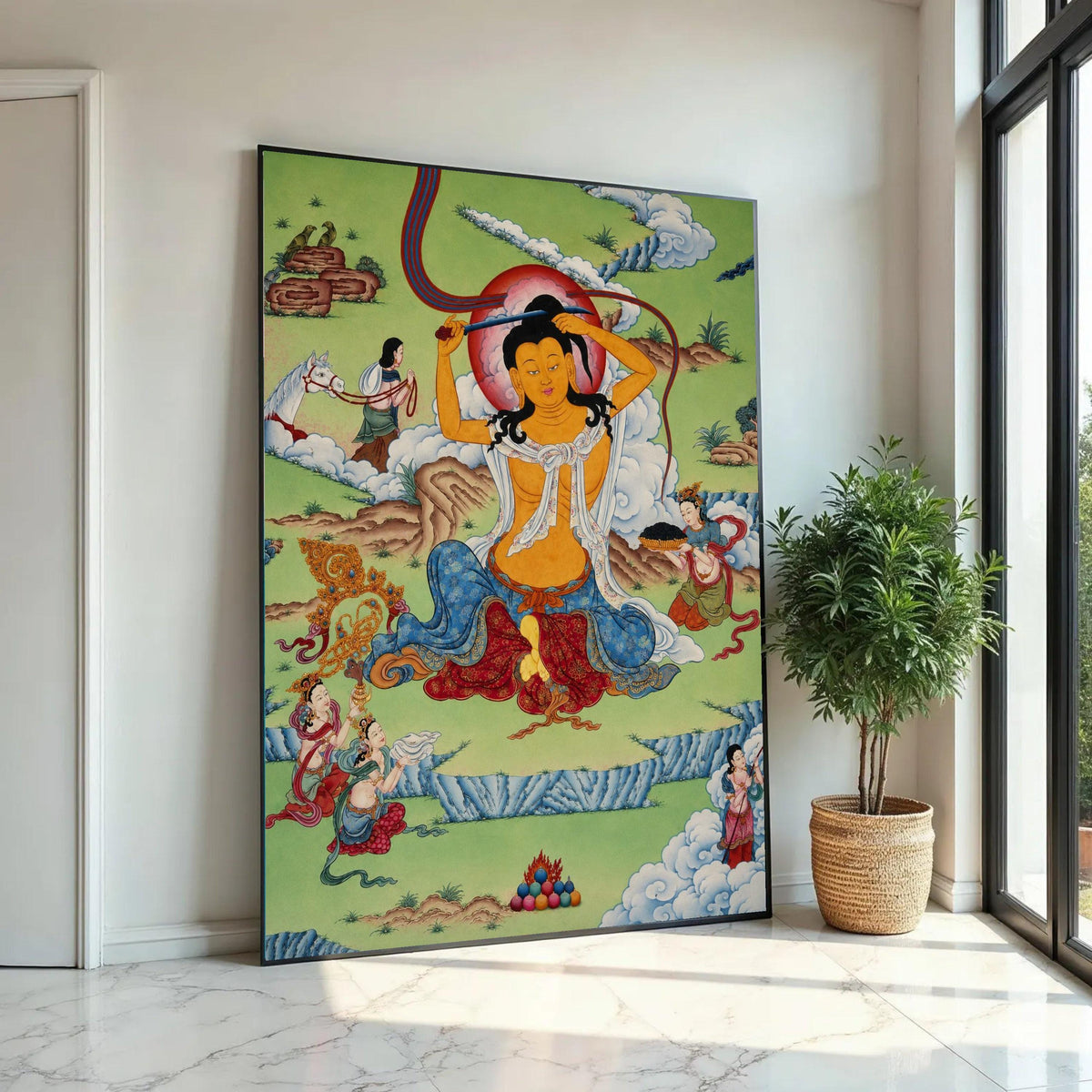 Tibetan Buddhist Thangka Art Canvas, Spiritual Meditative Wall Art, Traditional Himalayan Painting, Sacred Home Ready To Hang Decoration