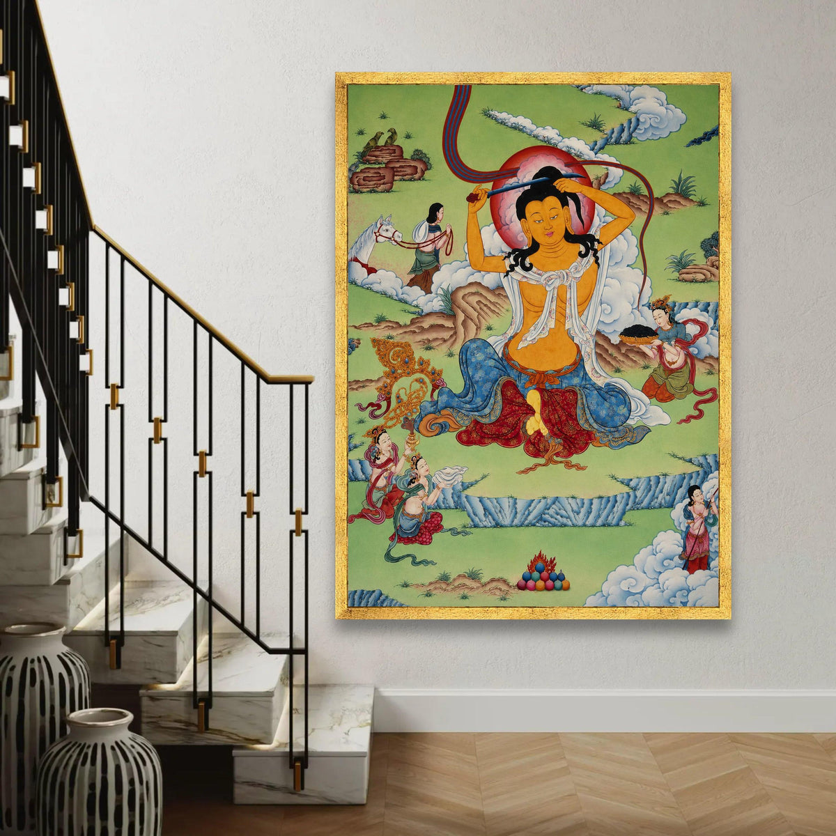 Tibetan Buddhist Thangka Art Canvas, Spiritual Meditative Wall Art, Traditional Himalayan Painting, Sacred Home Ready To Hang Decoration