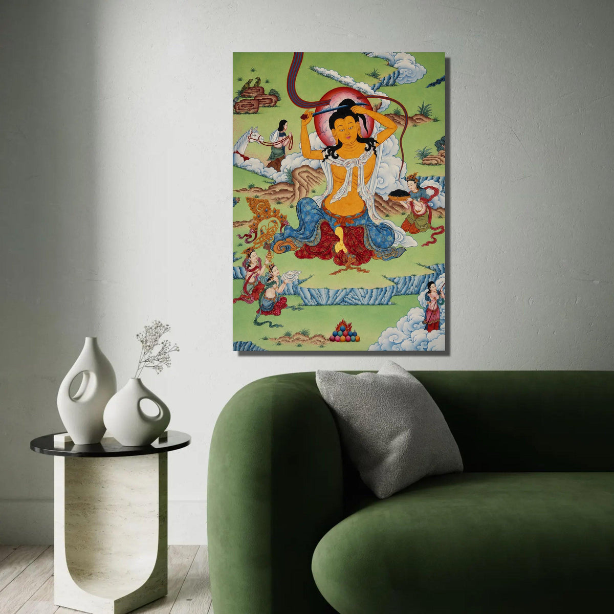 Tibetan Buddhist Thangka Art Canvas, Spiritual Meditative Wall Art, Traditional Himalayan Painting, Sacred Home Ready To Hang Decoration