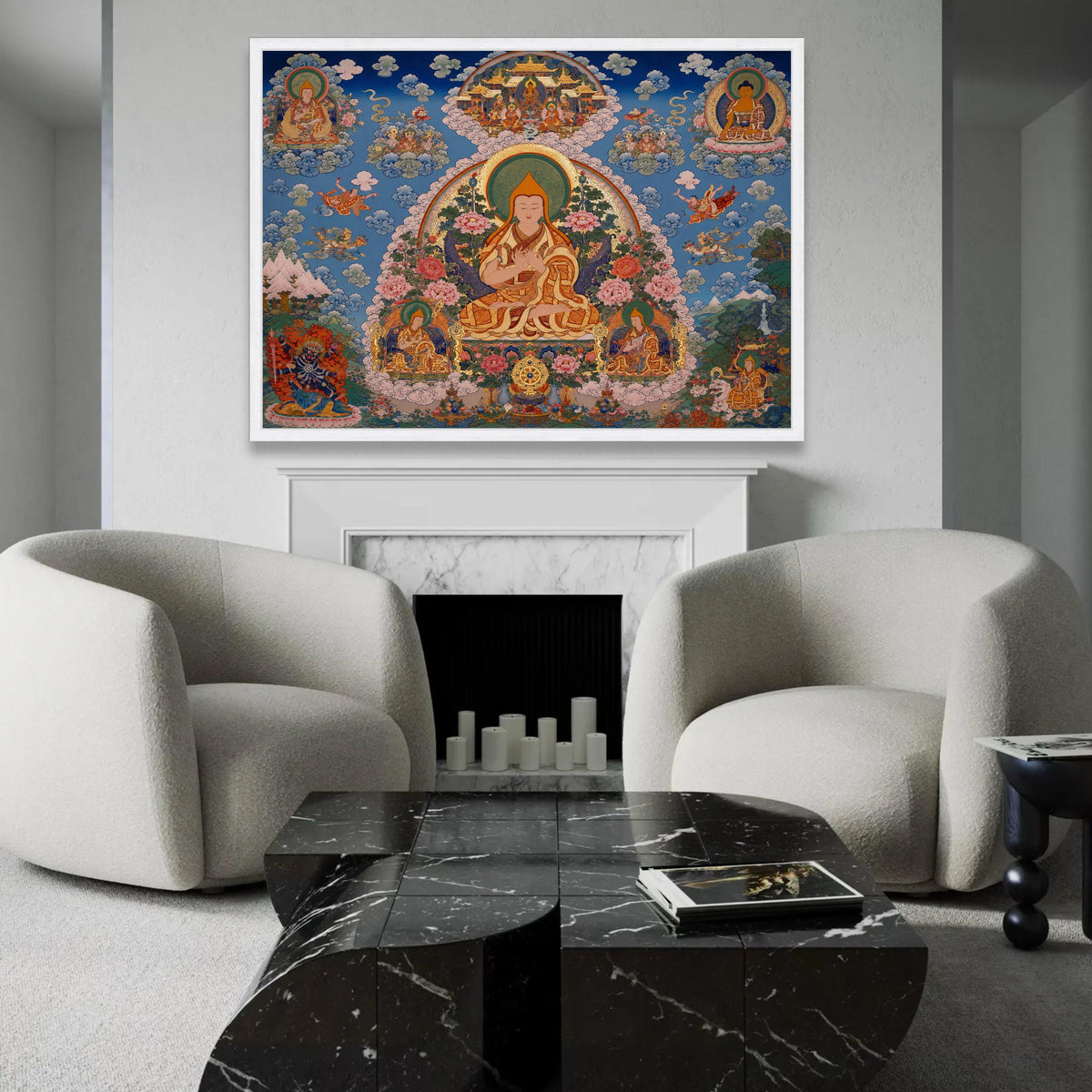 Tibetan Buddhist Thangka Art Canvas, Meditative Spiritual Wall Decor, Colorful Religious Painting, Sacred Lotus Ready To Hang Decoration