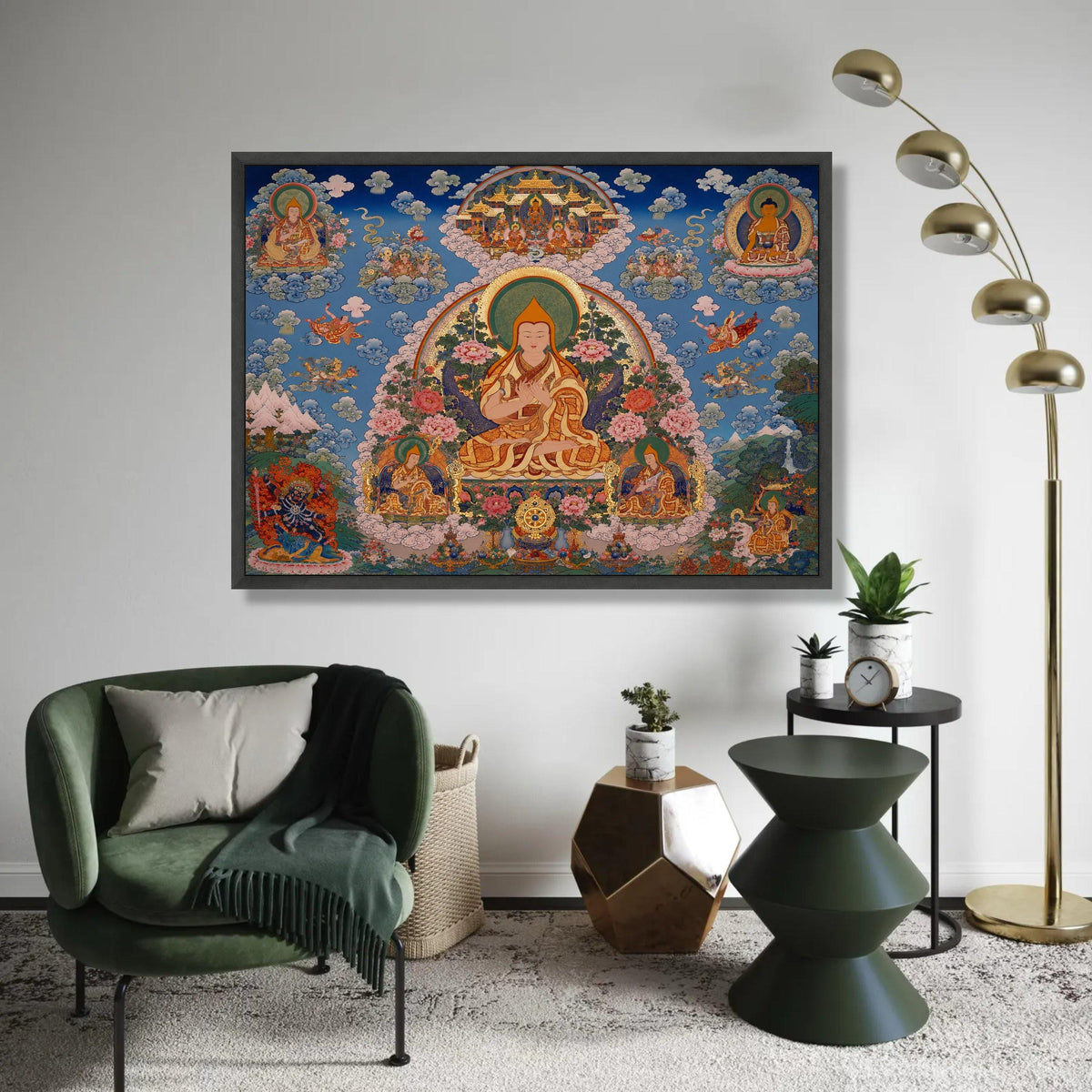 Tibetan Buddhist Thangka Art Canvas, Meditative Spiritual Wall Decor, Colorful Religious Painting, Sacred Lotus Ready To Hang Decoration