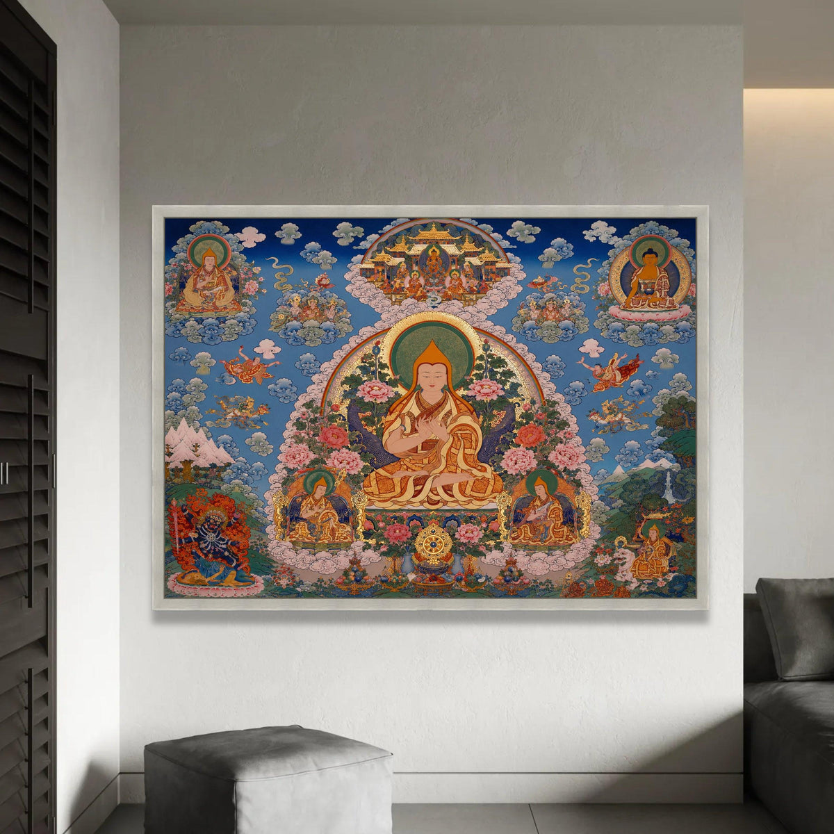 Tibetan Buddhist Thangka Art Canvas, Meditative Spiritual Wall Decor, Colorful Religious Painting, Sacred Lotus Ready To Hang Decoration