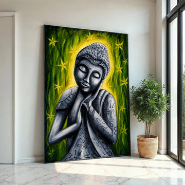 Serene Buddha Statue Canvas, Meditative Wall Art, Zen Home Decor, Spiritual Canvas Painting, Peaceful Meditation Ready To Hang Decoration