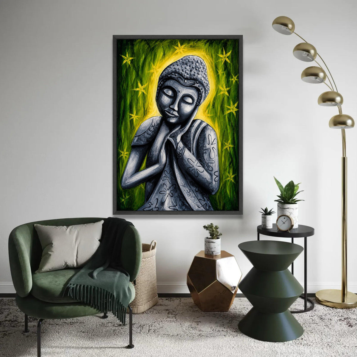 Serene Buddha Statue Canvas, Meditative Wall Art, Zen Home Decor, Spiritual Canvas Painting, Peaceful Meditation Ready To Hang Decoration