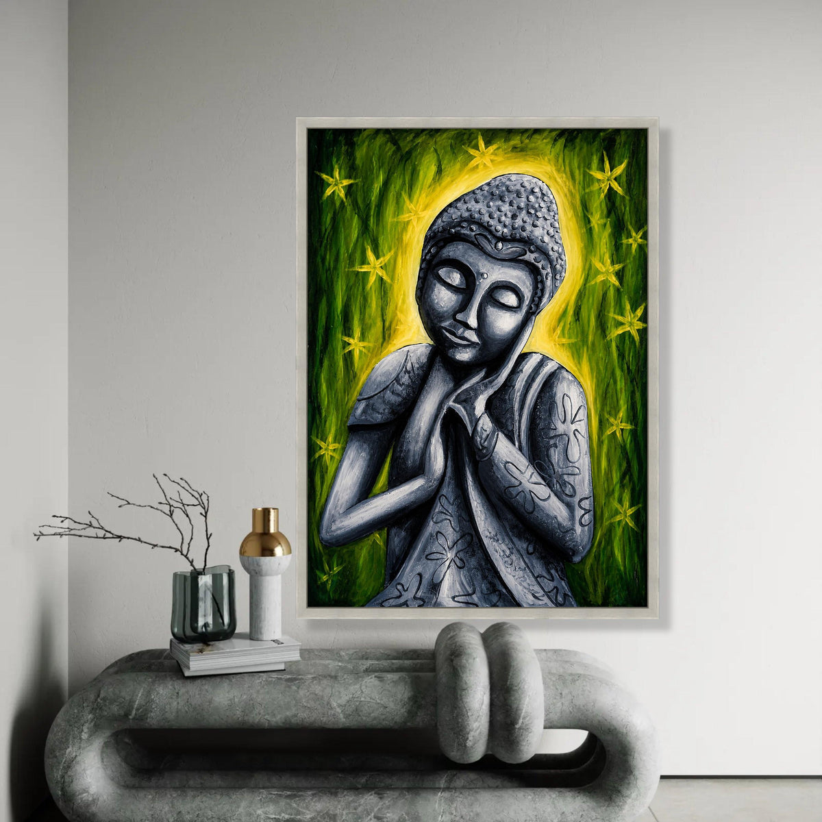 Serene Buddha Statue Canvas, Meditative Wall Art, Zen Home Decor, Spiritual Canvas Painting, Peaceful Meditation Ready To Hang Decoration