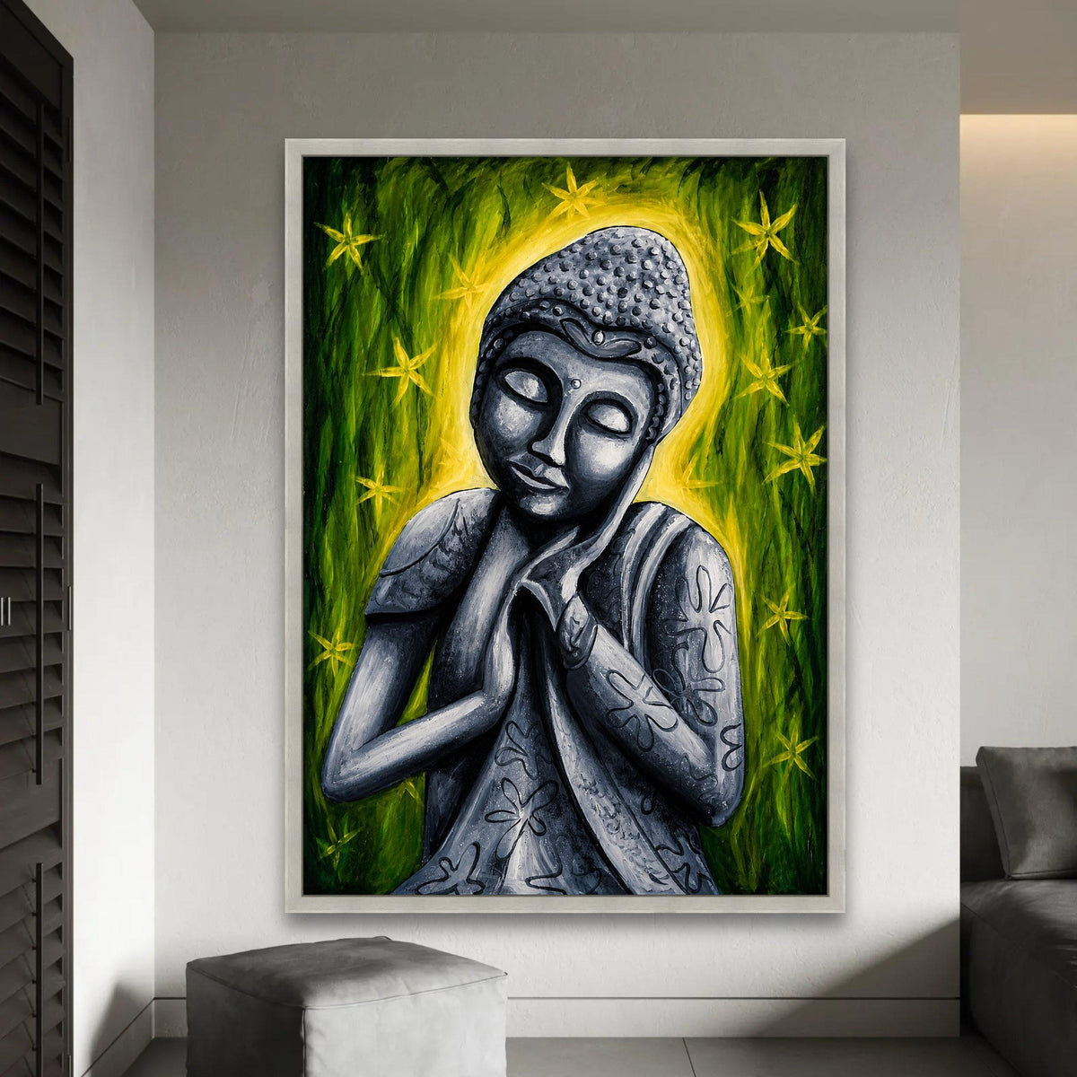 Serene Buddha Statue Canvas, Meditative Wall Art, Zen Home Decor, Spiritual Canvas Painting, Peaceful Meditation Ready To Hang Decoration