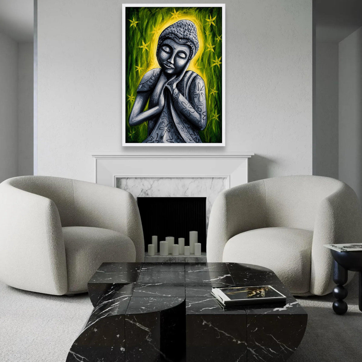 Serene Buddha Statue Canvas, Meditative Wall Art, Zen Home Decor, Spiritual Canvas Painting, Peaceful Meditation Ready To Hang Decoration