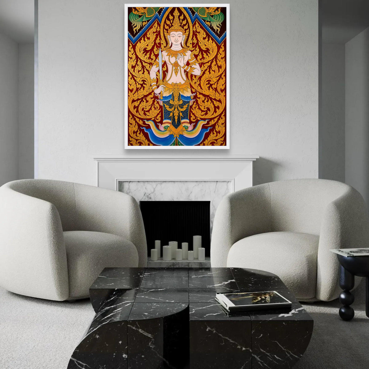Traditional Thai Angel Canvas, Divine Guardian Wall Art, Gold Ornate Detail, Buddhist Spiritual Painting, Asian Ready To Hang Decoration