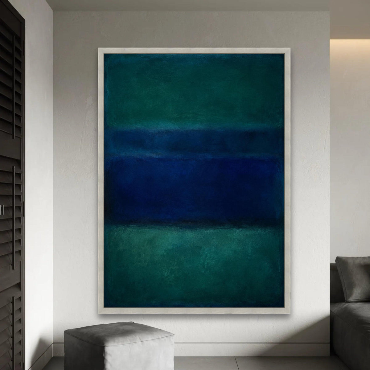 Mark Rothko Abstract Color Field Canvas, Blue and Green Minimalist Wall Art, Mid-Century Modern Home Decor, Large Ready To Hang Decoration